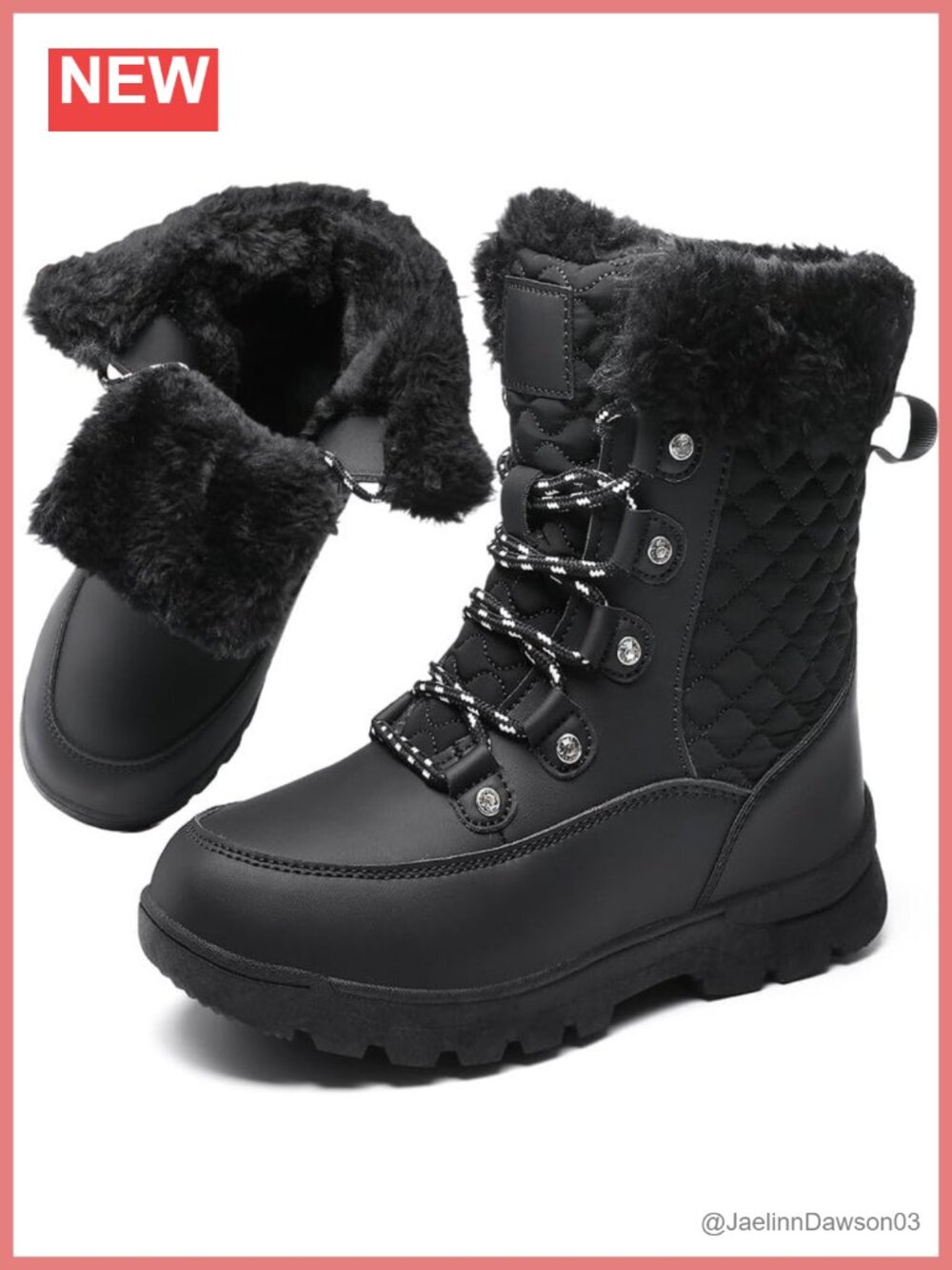 Womens Winter Snow Boots Mid-Calf Fur Lined Water Resistant Lace-Up